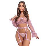 Mesh-transparentes Damen-Dessous-Set mit Herzen / erotische rosa Damenunterwäsche