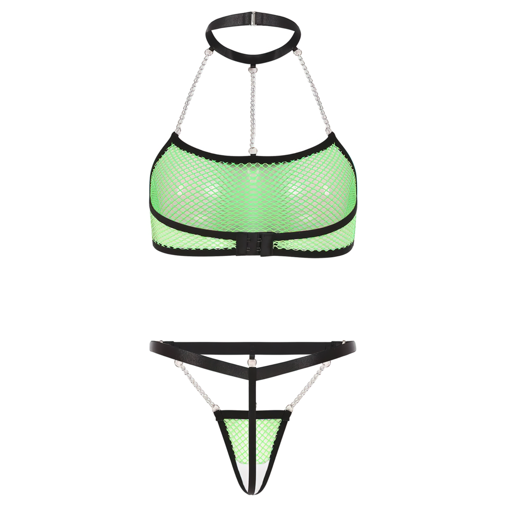 Mesh Women's Transparent Lingerie Set / Sexy Women's High Waist G-Strings / Erotic Bra with Collar - EVE's SECRETS