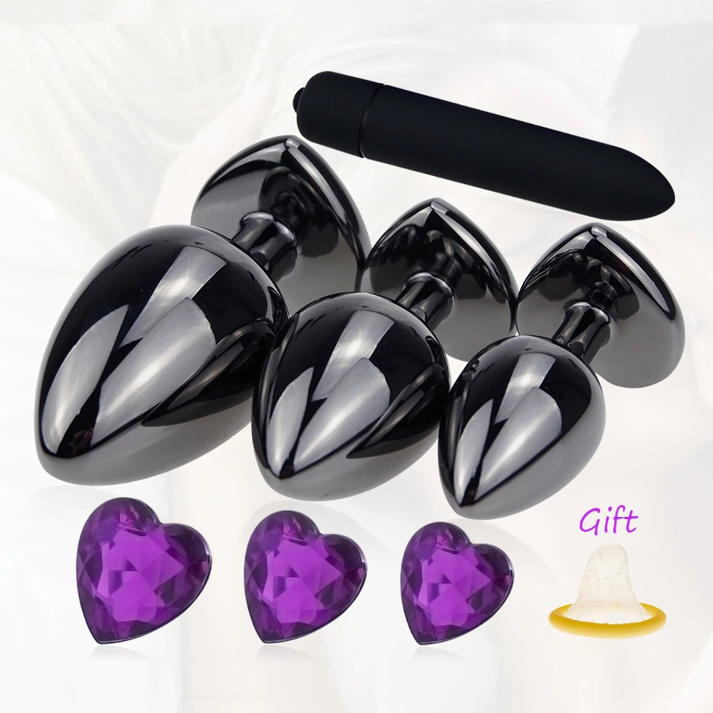Metal Anal Plug Vibrator Massager With Purple Heart / Adult Crystal Bullet Vibrator Masturbator - EVE's SECRETS