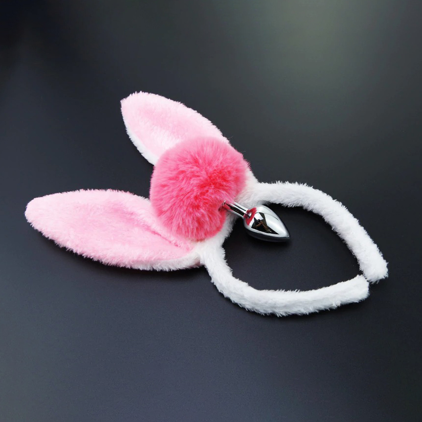 Metal Anal Plug with Bunny Tail and Plush Ears / Cute Rabbit Cosplay Adult Sex Toy - EVE's SECRETS