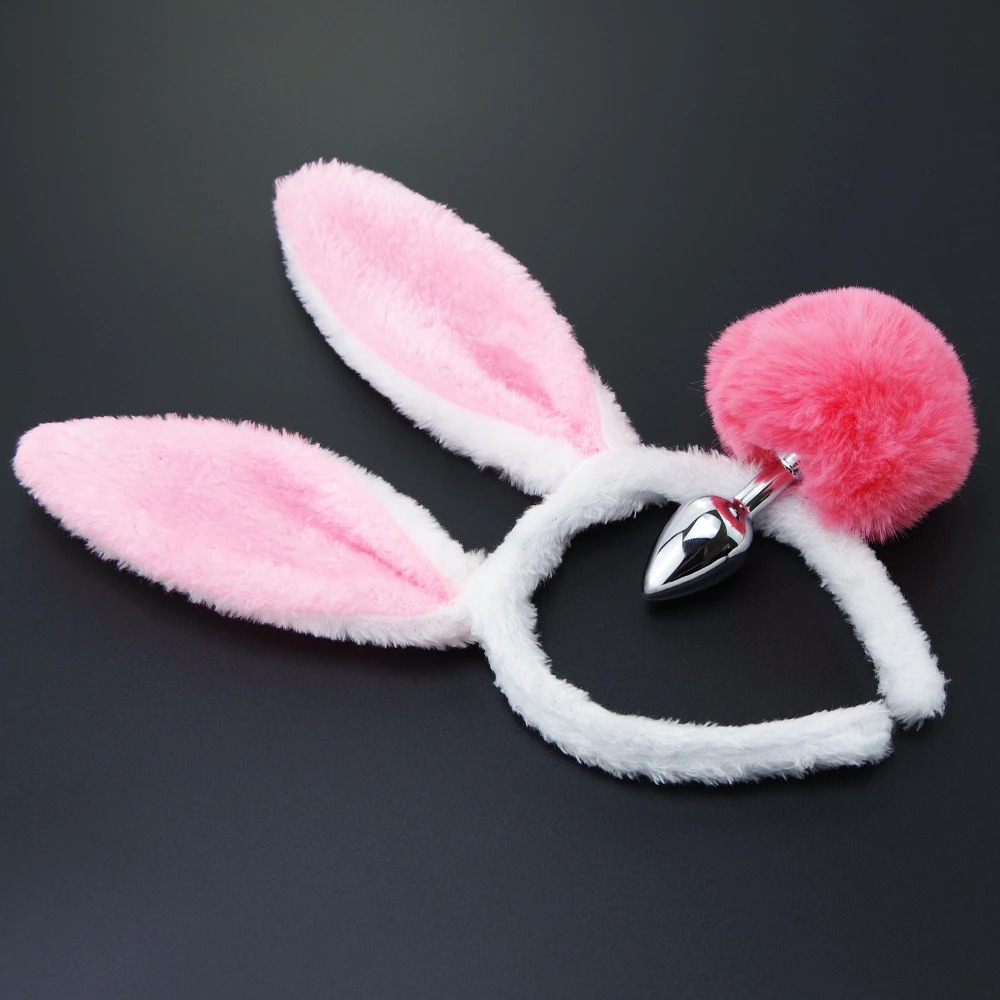 Metal Anal Plug with Bunny Tail and Plush Ears / Cute Rabbit Cosplay Adult Sex Toy - EVE's SECRETS