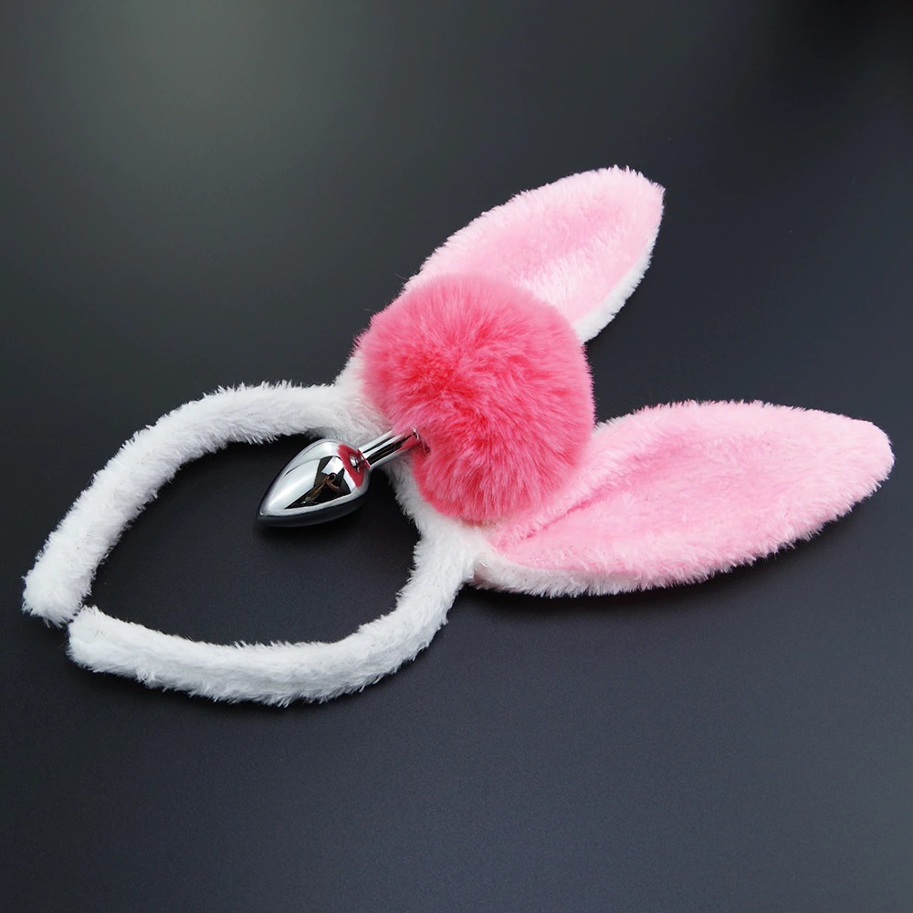 Metal Anal Plug with Bunny Tail and Plush Ears / Cute Rabbit Cosplay Adult Sex Toy - EVE's SECRETS