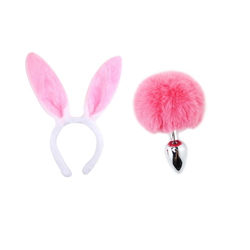 Metal Anal Plug with Bunny Tail and Plush Ears / Cute Rabbit Cosplay Adult Sex Toy - EVE's SECRETS