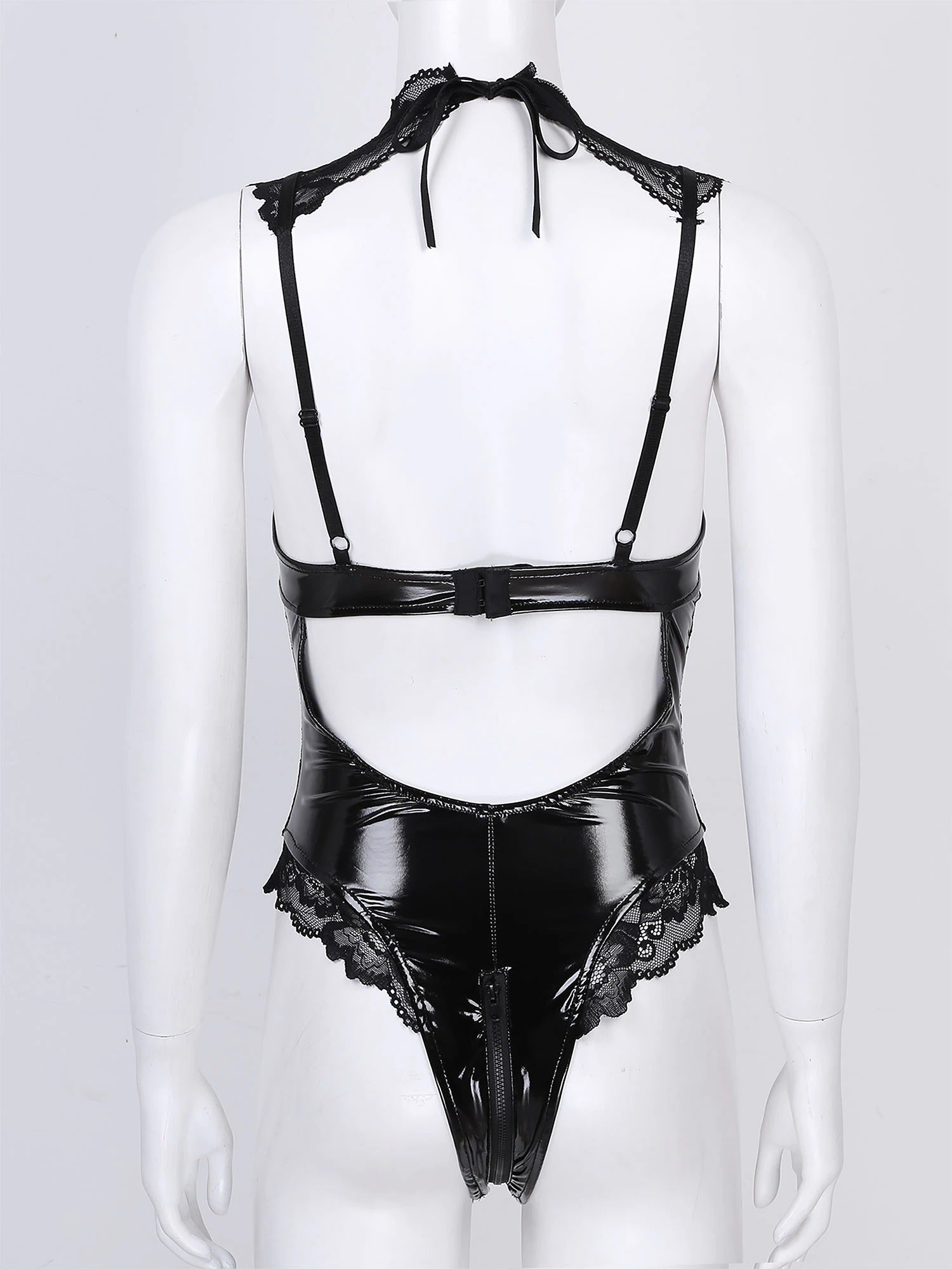 Open Back Female Latex Clubwear Bodysuit / Lace-Up Erotic Splice Female Apparel - EVE's SECRETS
