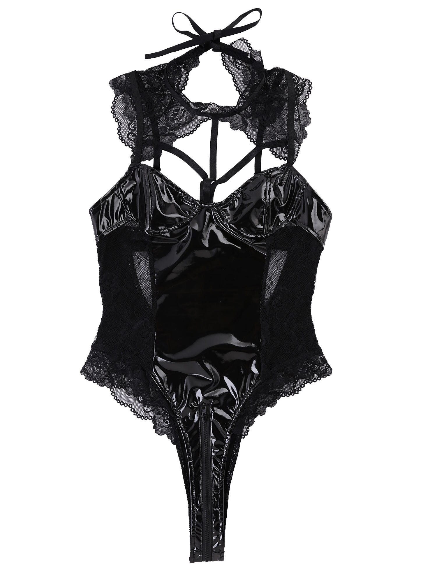 Open Back Female Latex Clubwear Bodysuit / Lace-Up Erotic Splice Female Apparel - EVE's SECRETS