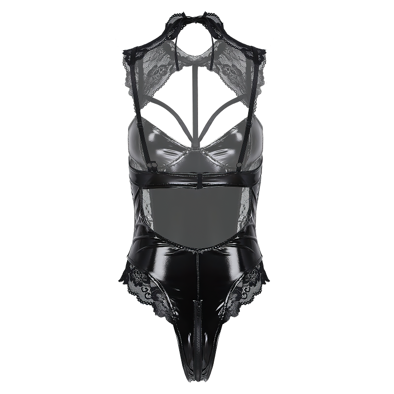 Open Back Female Latex Clubwear Bodysuit / Lace-Up Erotic Splice Female Apparel - EVE's SECRETS