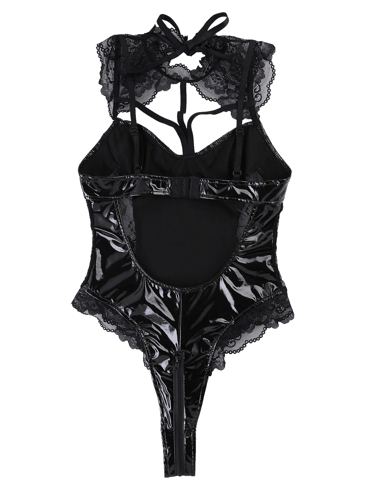 Open Back Female Latex Clubwear Bodysuit / Lace-Up Erotic Splice Female Apparel - EVE's SECRETS