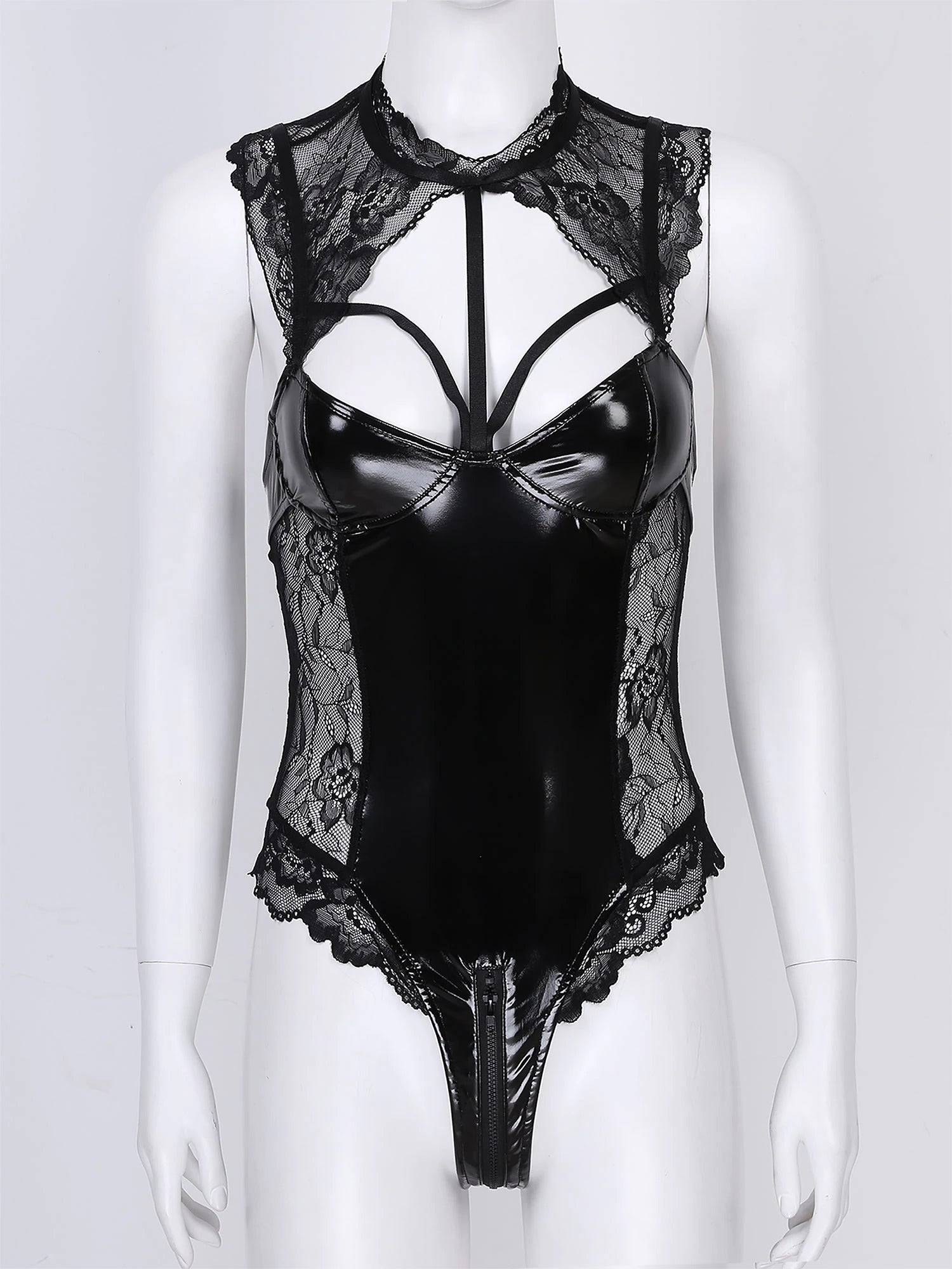 Open Back Female Latex Clubwear Bodysuit / Lace-Up Erotic Splice Female Apparel - EVE's SECRETS