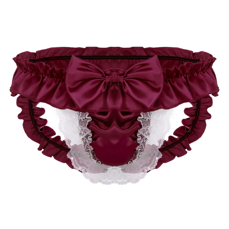 Open Butt Wetlook Male Panties Lingerie / Sexy Bowknot Satin Briefs Underwear For Men - EVE's SECRETS