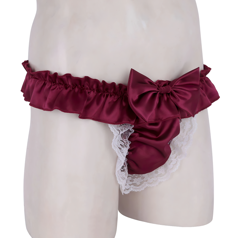 Open Butt Wetlook Male Panties Lingerie / Sexy Bowknot Satin Briefs Underwear For Men - EVE's SECRETS