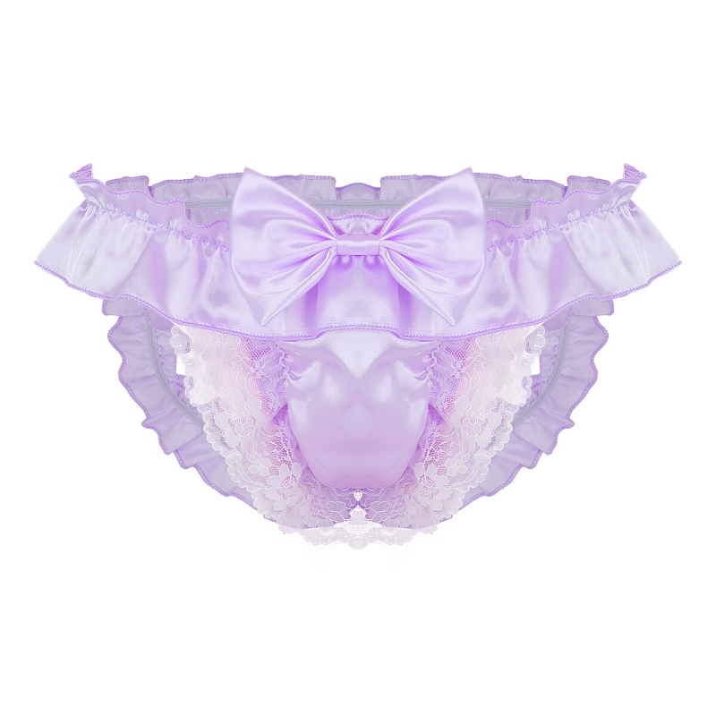 Open Butt Wetlook Male Panties Lingerie / Sexy Bowknot Satin Briefs Underwear For Men - EVE's SECRETS