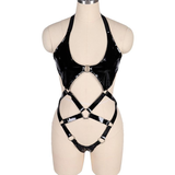 Open Butt Women Bodysuit / Wet Look Patent Leather Body Harness / Fetish Role Play Costume - EVE's SECRETS