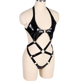 Open Butt Women Bodysuit / Wet Look Patent Leather Body Harness / Fetish Role Play Costume - EVE's SECRETS