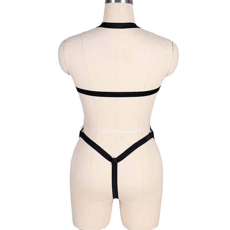 Open Butt Women Bodysuit / Wet Look Patent Leather Body Harness / Fetish Role Play Costume - EVE's SECRETS