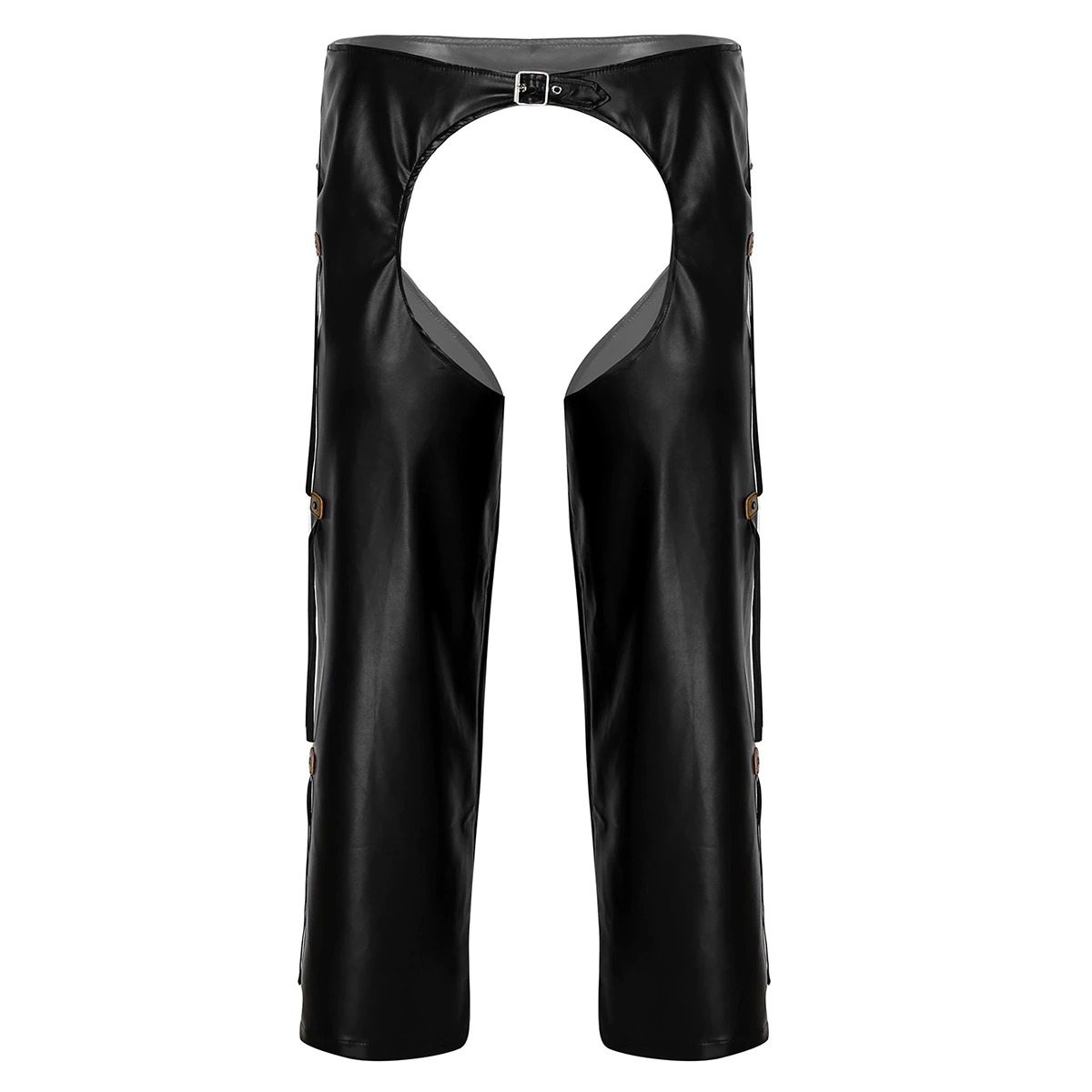 Open Crotch Cowboy Chaps / Black Faux Leather Pants for Men / Male Sexy Wet Look Outfits - EVE's SECRETS