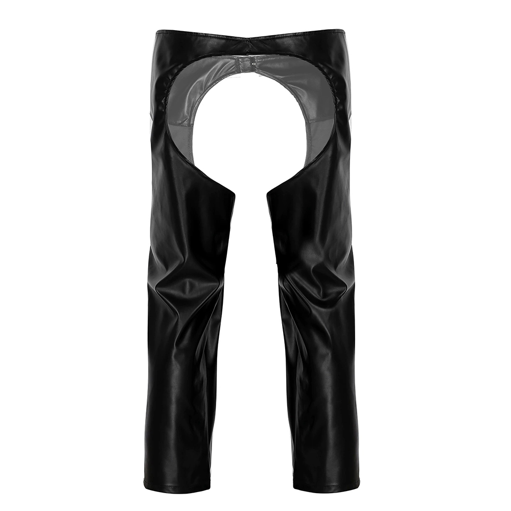 Open Crotch Cowboy Chaps / Black Faux Leather Pants for Men / Male Sexy Wet Look Outfits - EVE's SECRETS