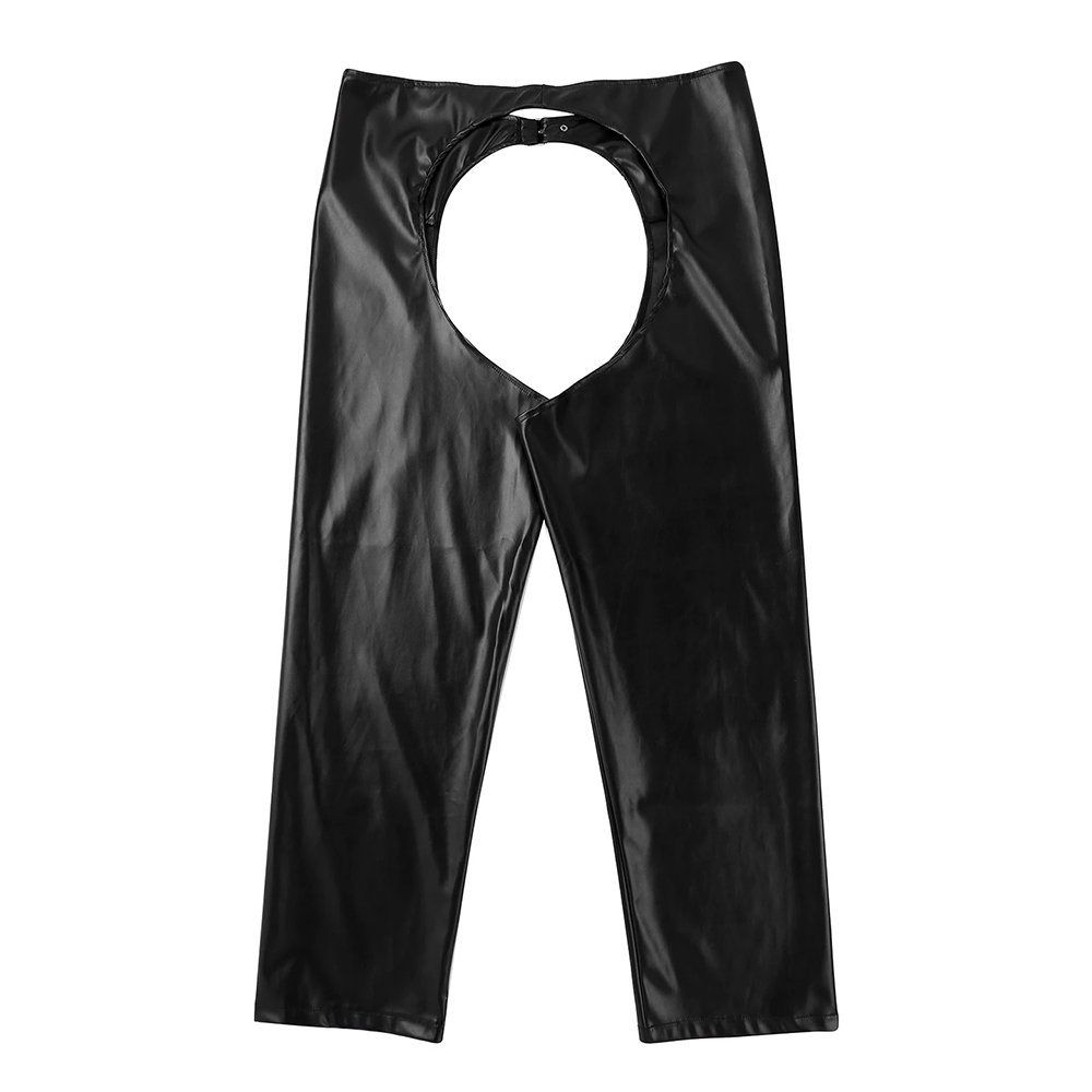 Open Crotch Cowboy Chaps / Black Faux Leather Pants for Men / Male Sexy Wet Look Outfits - EVE's SECRETS