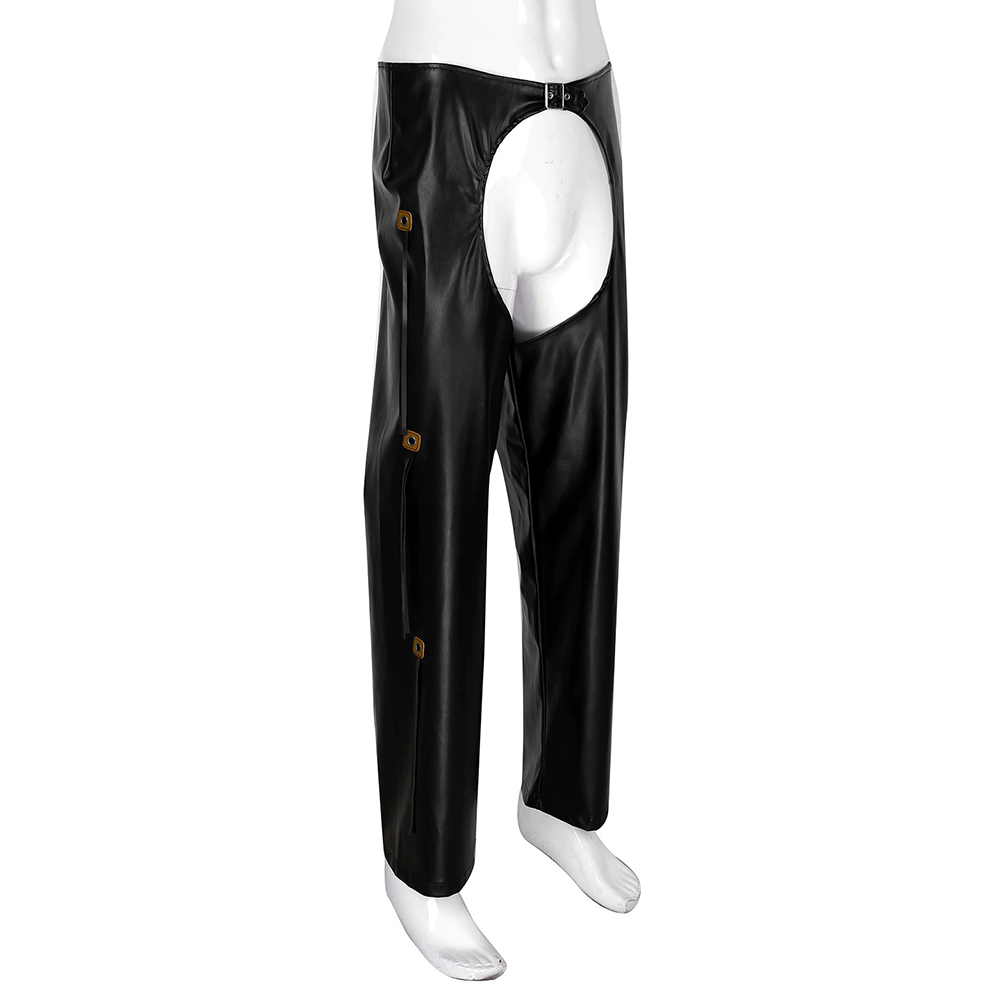 Open Crotch Cowboy Chaps / Black Faux Leather Pants for Men / Male Sexy Wet Look Outfits - EVE's SECRETS