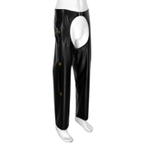 Open Crotch Cowboy Chaps / Black Faux Leather Pants for Men / Male Sexy Wet Look Outfits - EVE's SECRETS