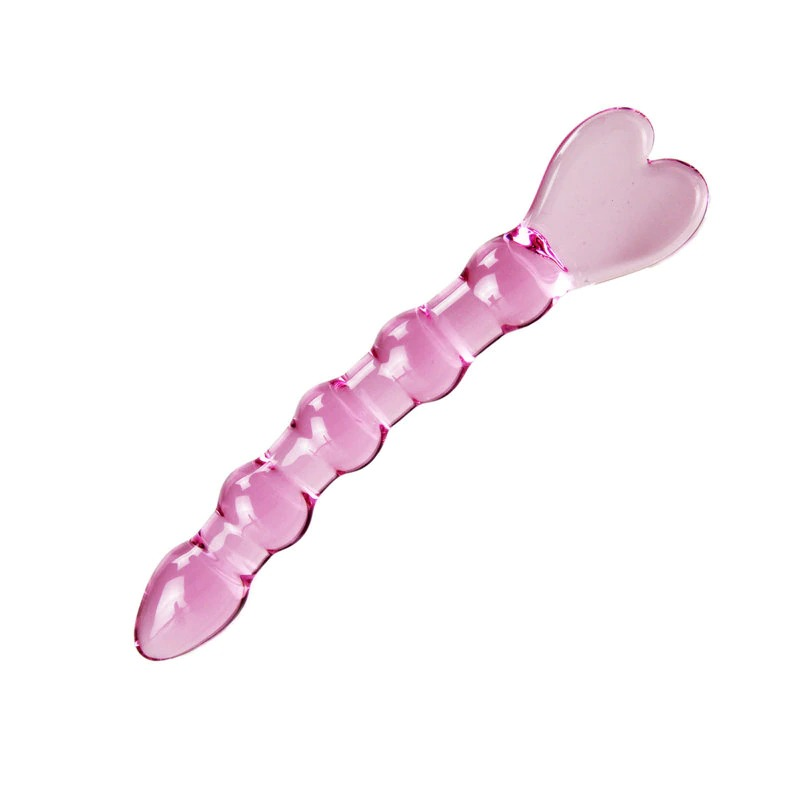 Pink Transparent Beaded Anal Dildo with Heart Design / Waterproof Glass Sex Toy - EVE's SECRETS