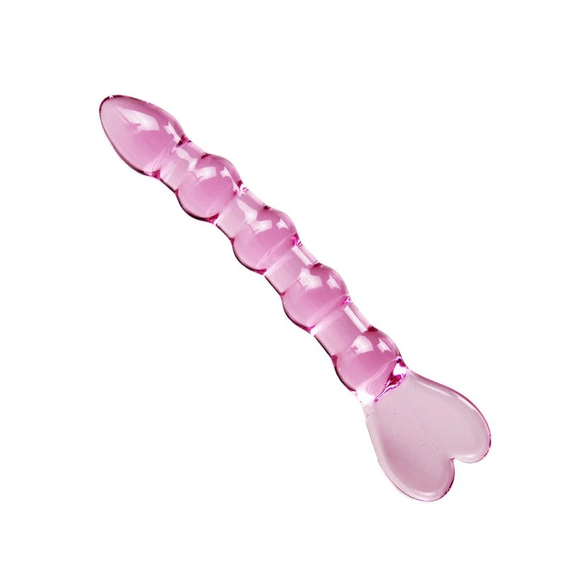 Pink Transparent Beaded Anal Dildo with Heart Design / Waterproof Glass Sex Toy - EVE's SECRETS
