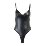PU Leather Black Corset Bodysuit For Women / Spaghetti Strap Aesthetic Sexy Club Rompers - EVE's SECRETS