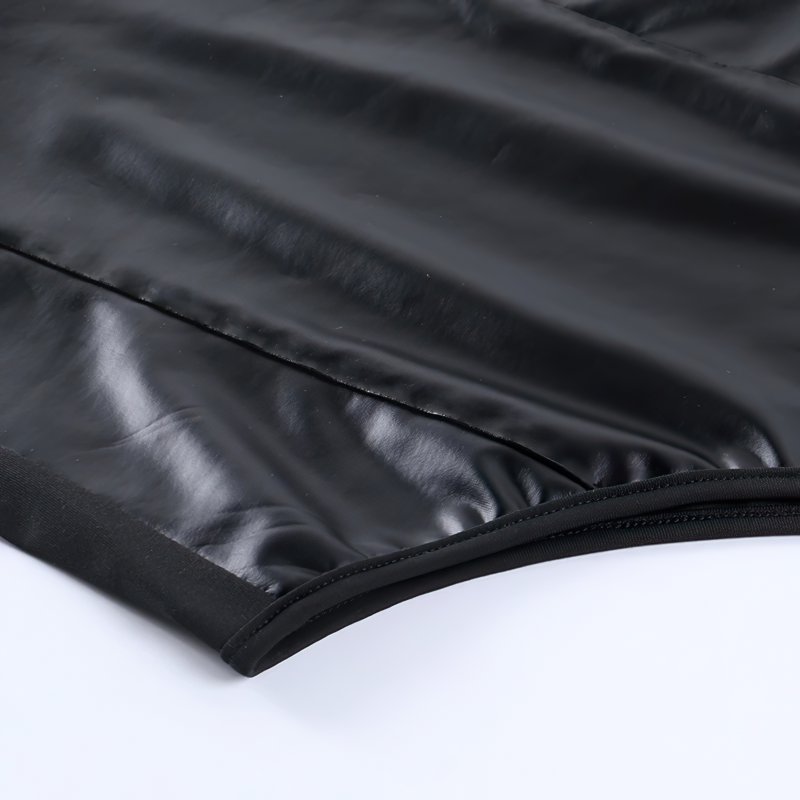 PU Leather Black Corset Bodysuit For Women / Spaghetti Strap Aesthetic Sexy Club Rompers - EVE's SECRETS