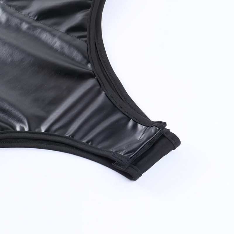 PU Leather Black Corset Bodysuit For Women / Spaghetti Strap Aesthetic Sexy Club Rompers - EVE's SECRETS