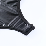 PU Leather Black Corset Bodysuit For Women / Spaghetti Strap Aesthetic Sexy Club Rompers - EVE's SECRETS