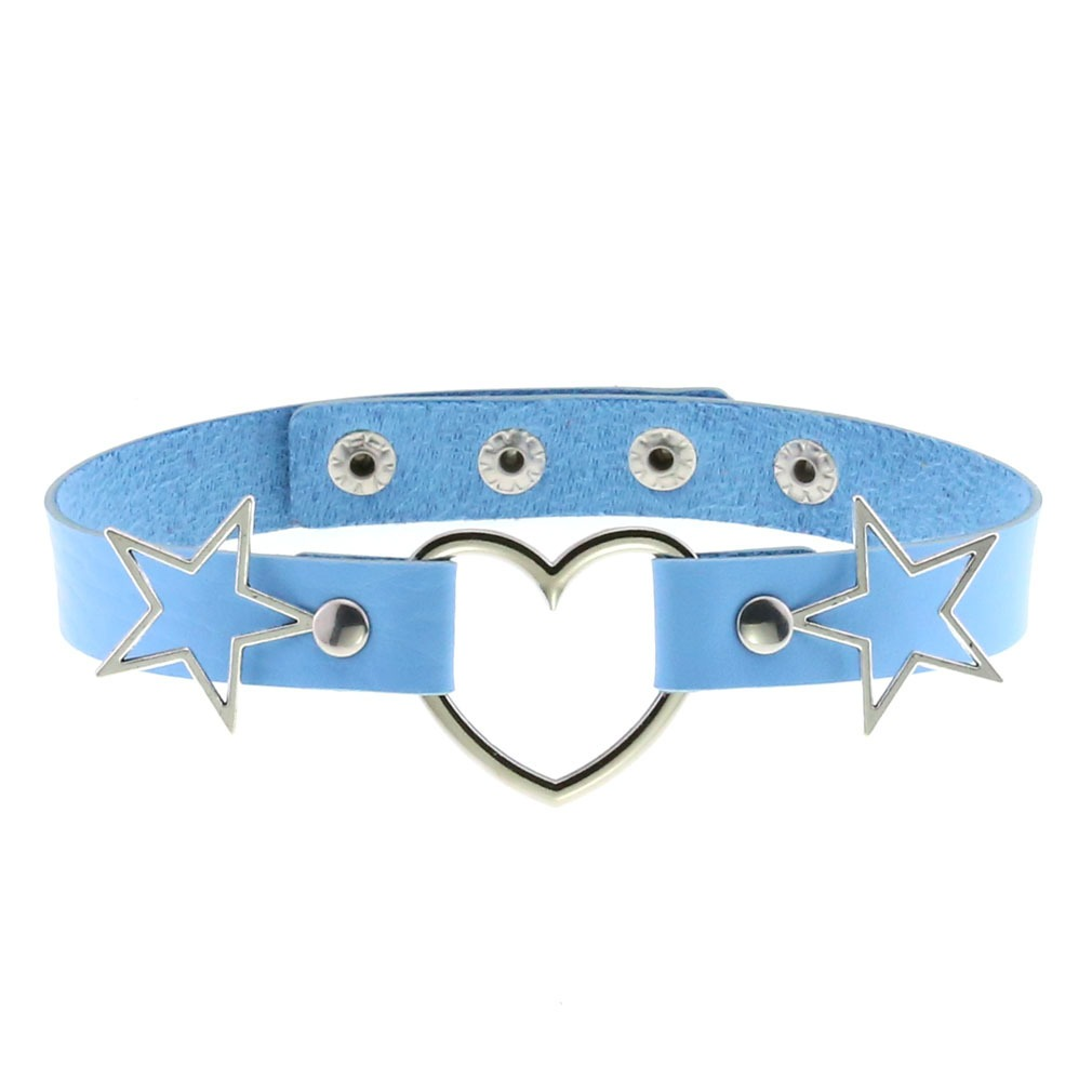 PU Leather Choker Necklace with Heart and Stars / Female Neck Accessories - EVE's SECRETS
