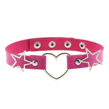 PU Leather Choker Necklace with Heart and Stars / Female Neck Accessories - EVE's SECRETS