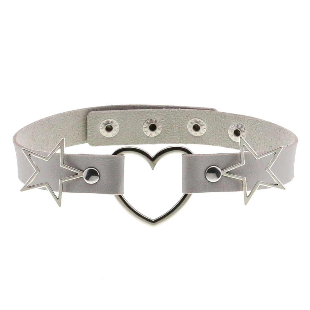 PU Leather Choker Necklace with Heart and Stars / Female Neck Accessories - EVE's SECRETS