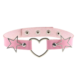 PU Leather Choker Necklace with Heart and Stars / Female Neck Accessories - EVE's SECRETS