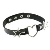 PU Leather Choker Necklace with Heart and Stars / Female Neck Accessories - EVE's SECRETS