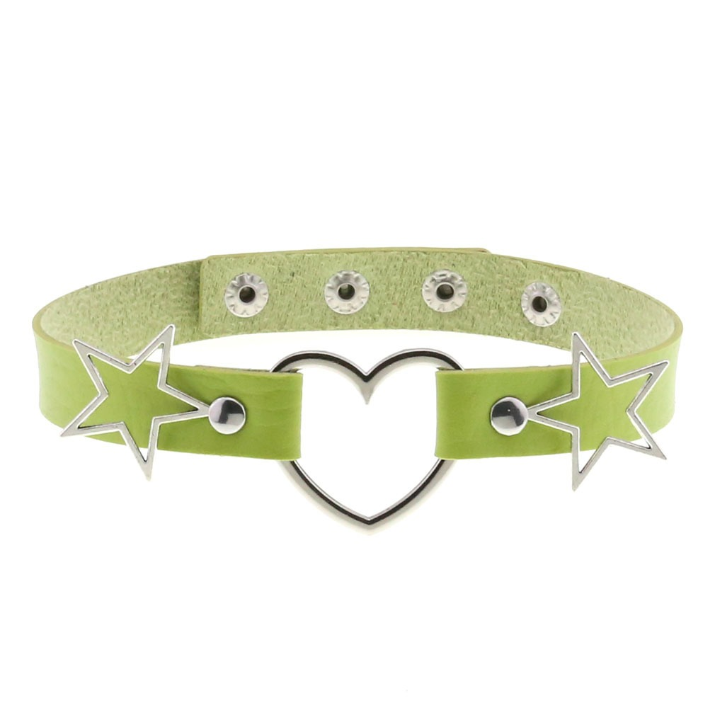 PU Leather Choker Necklace with Heart and Stars / Female Neck Accessories - EVE's SECRETS