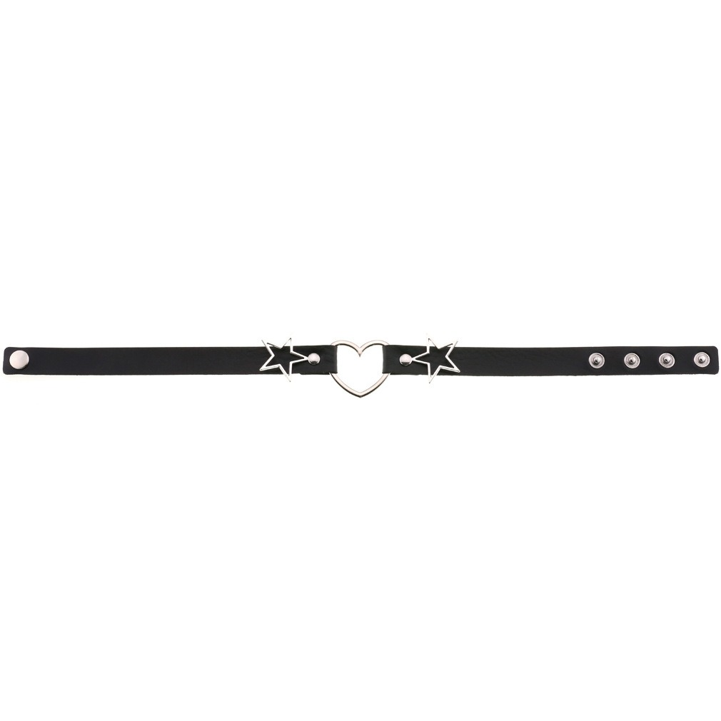 PU Leather Choker Necklace with Heart and Stars / Female Neck Accessories - EVE's SECRETS
