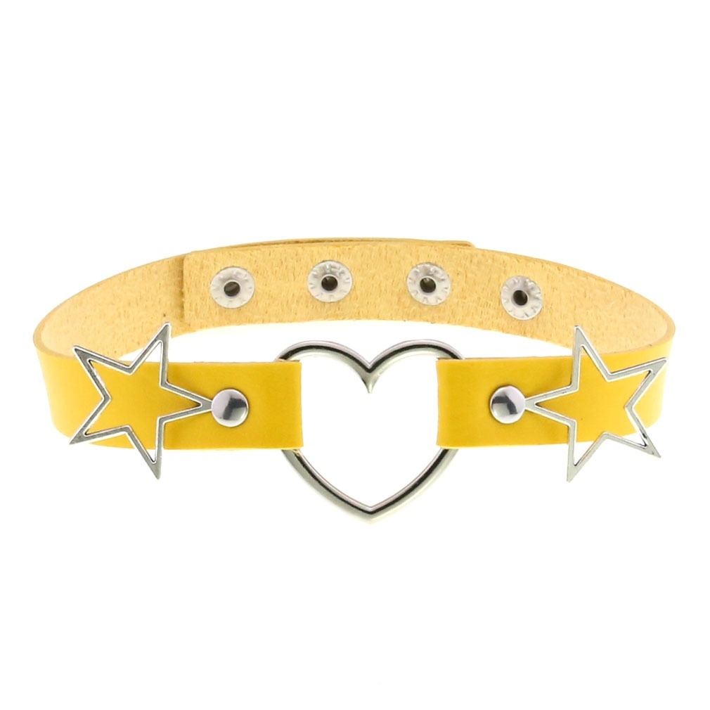 PU Leather Choker Necklace with Heart and Stars / Female Neck Accessories - EVE's SECRETS