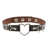 PU Leather Choker Necklace with Heart and Stars / Female Neck Accessories - EVE's SECRETS