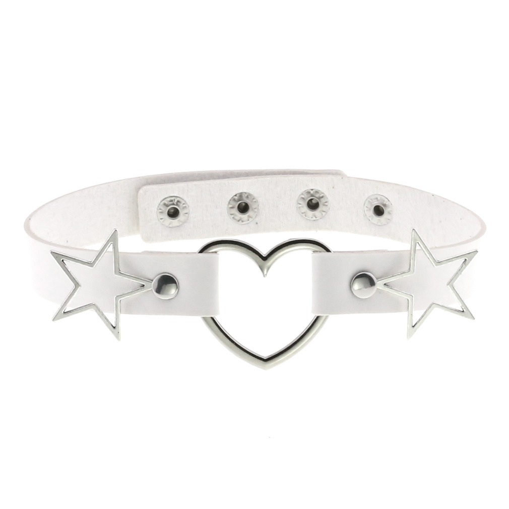 PU Leather Choker Necklace with Heart and Stars / Female Neck Accessories - EVE's SECRETS