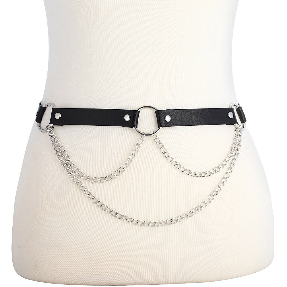 PU Leather garter belt with chain for Women / Adjustable Body Harness / Female Fetish Outfits - EVE's SECRETS