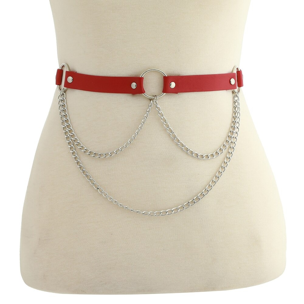 PU Leather garter belt with chain for Women / Adjustable Body Harness / Female Fetish Outfits - EVE's SECRETS