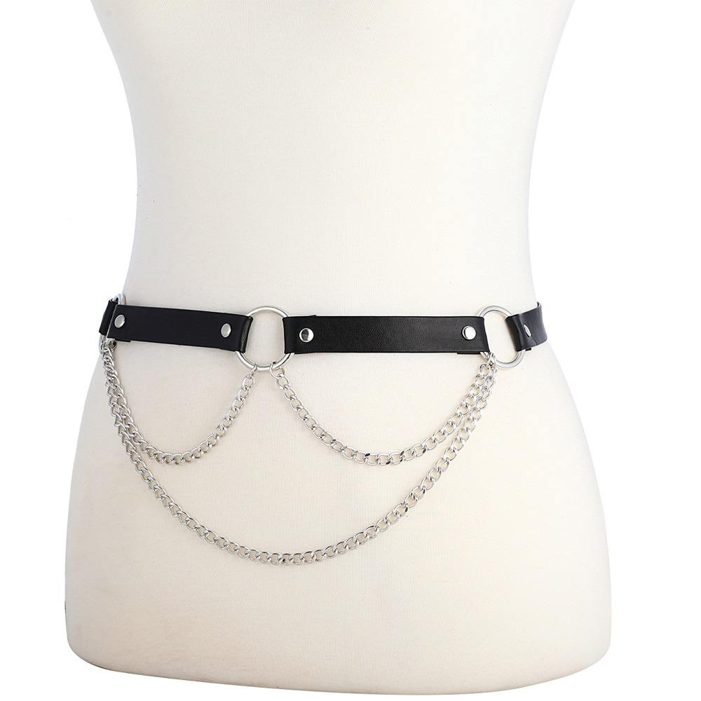 PU Leather garter belt with chain for Women / Adjustable Body Harness / Female Fetish Outfits - EVE's SECRETS