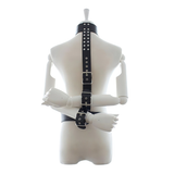 PU Leather Handcuffs With Belt And Сollar / Black Unisex BDSM Adjustable Asesoires - EVE's SECRETS