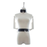 PU Leather Handcuffs With Belt And Сollar / Black Unisex BDSM Adjustable Asesoires - EVE's SECRETS