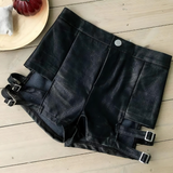 PU Leather High Waist Sexy Women's Shorts With Buckles / Erotic Female Black Clothing - EVE's SECRETS