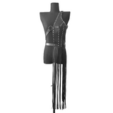PU Leather Long Skirt Harness With Fringe / Women's Sexy Black Body Harness - EVE's SECRETS