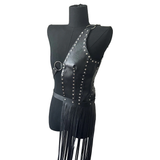 PU Leather Long Skirt Harness With Fringe / Women's Sexy Black Body Harness - EVE's SECRETS