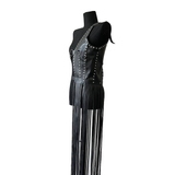 PU Leather Long Skirt Harness With Fringe / Women's Sexy Black Body Harness - EVE's SECRETS