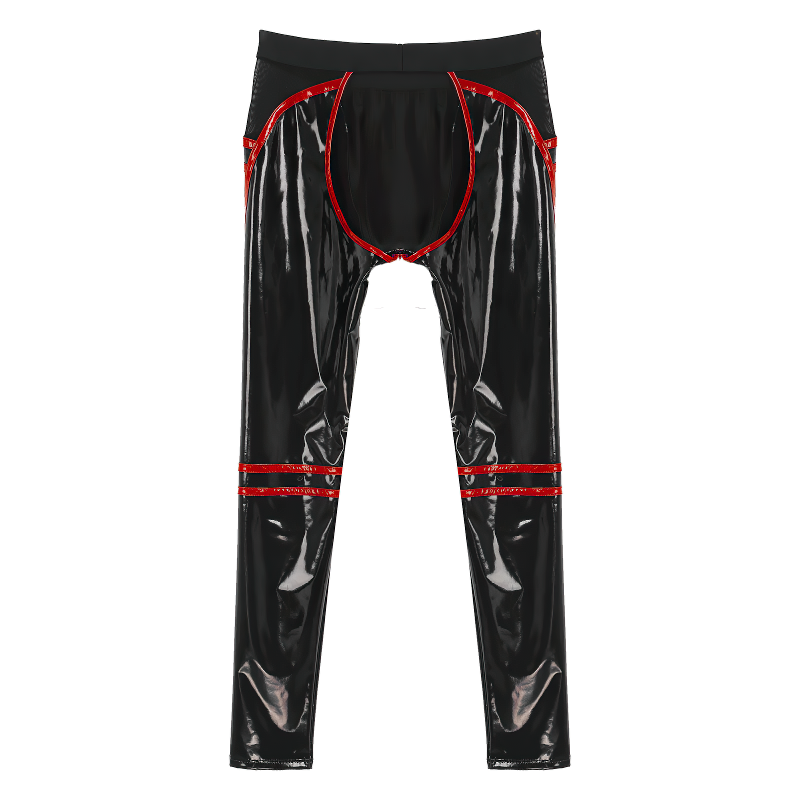 PU Leather Sexy Open Back Striped Male Pants / Low Waist Elastic Waistband Skinny Trousers - EVE's SECRETS