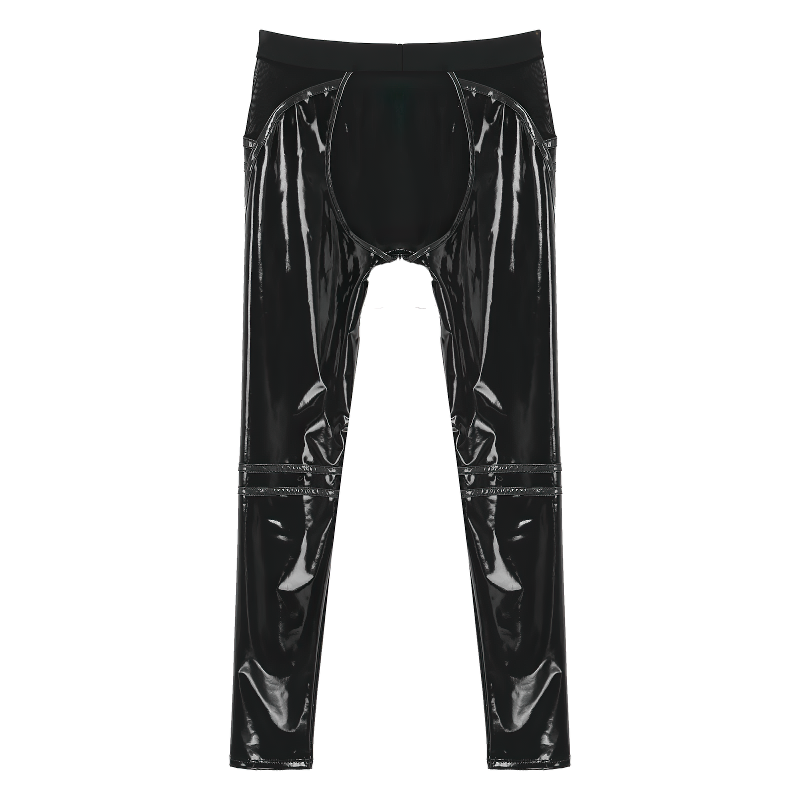 PU Leather Sexy Open Back Striped Male Pants / Low Waist Elastic Waistband Skinny Trousers - EVE's SECRETS